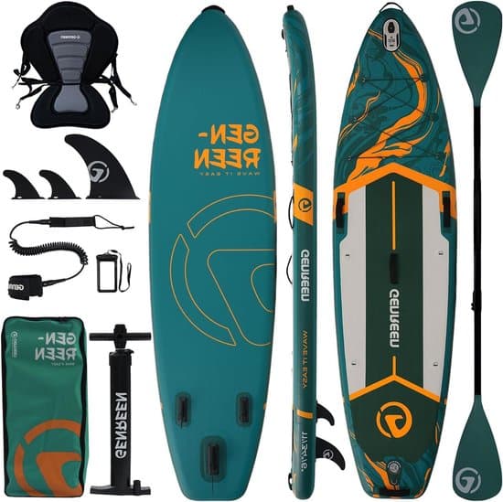 Opblaasbaar paddleboard - SUP board - Wateractiviteiten - Extra breed ontwerp - 335 x 86 cm - Jungle groen