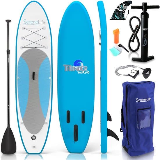 SereneLife SUP board - Opblaasbare Paddle Board met Peddel, Pomp, Leash en Accessoires - Blauw