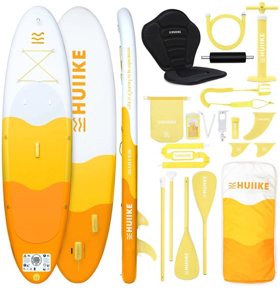 HUIIKE SUP Board - Opblaasbaar Paddle Board met Accessoires, Peddel, Vinnen, Pomp - Stand Up Paddle met Hoge Stabiliteit - 305 x 84 x 15 cm - Max. 130 kg