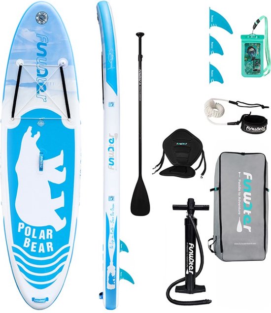 Funwater Polar Bear 10'6 Allround Sup Board – Inclusief kajakzitje - Sup Boards – Paddle Board Incl. Peddel en Opbergtas