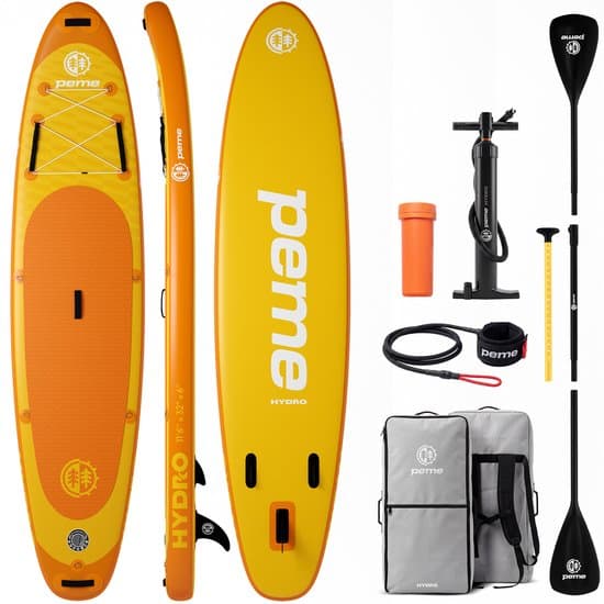 PEME SUP 350 - SUP Board Opblaasbaar - Complete Set - Max. 166 kg - 350x81cm - Transport Rugzak - Peddel – Pomp – Vin – Leash - Bright Sun