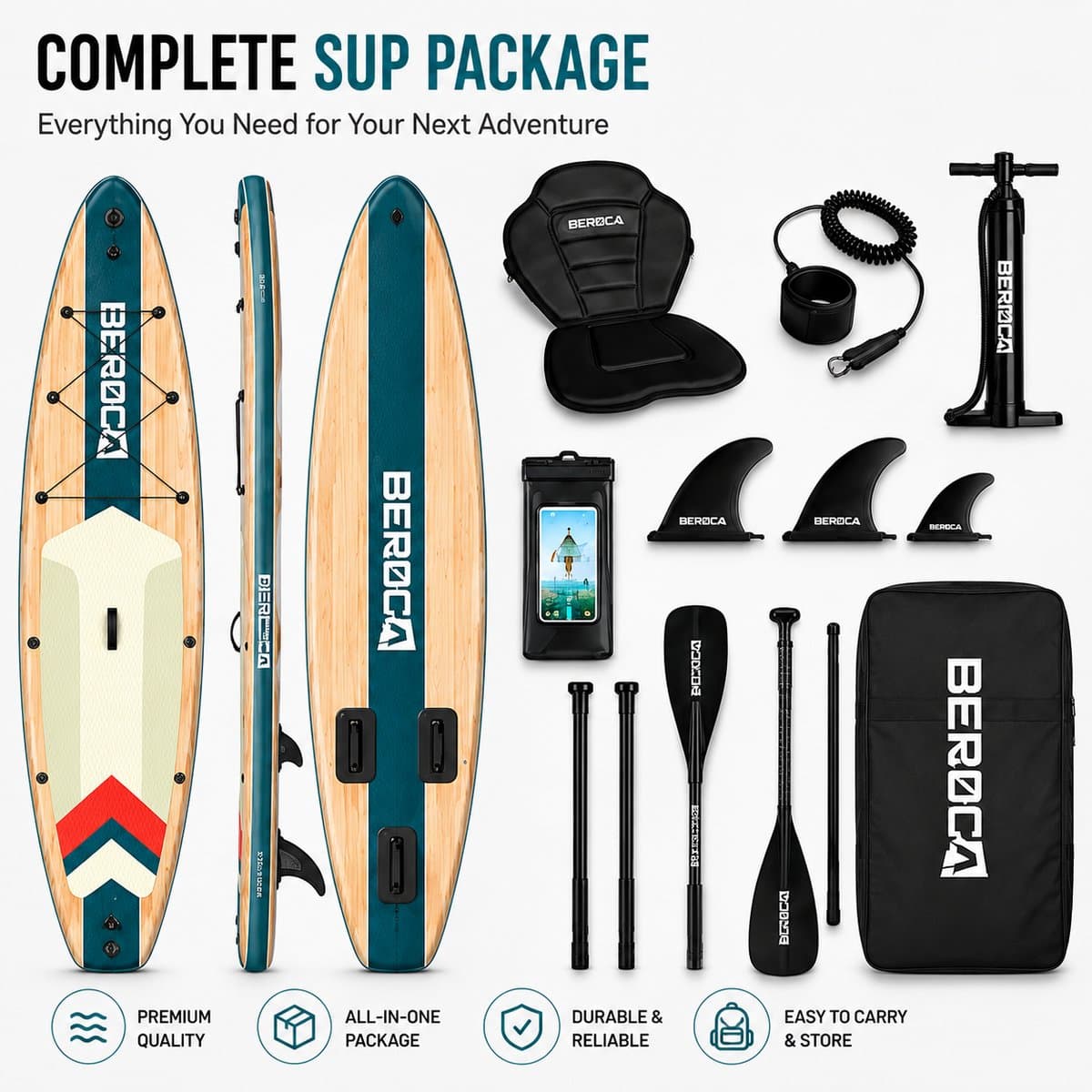 Beroca SUP SUP Groen houtnerf, 320×81 cm, max 160 kg