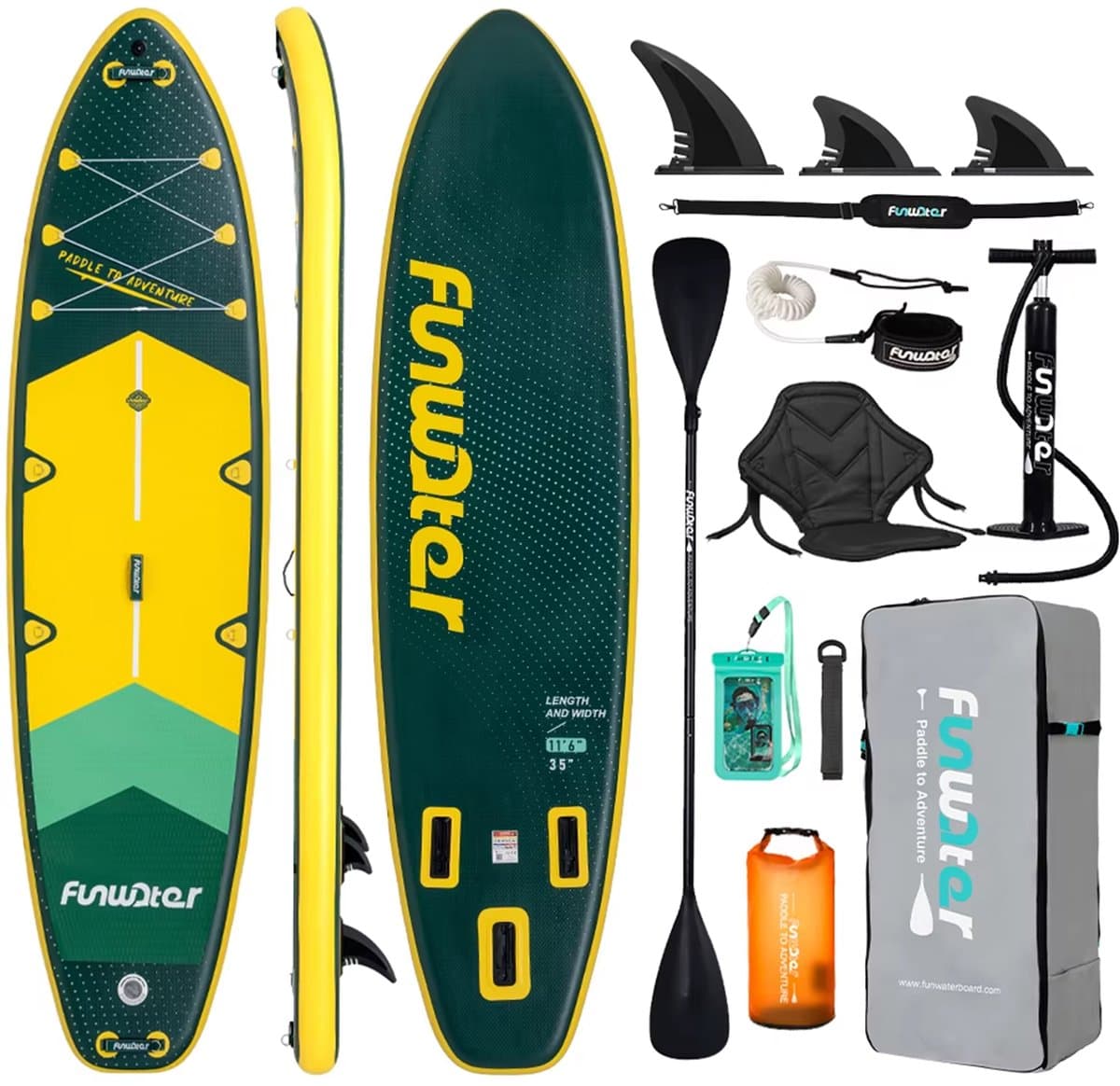 Funwater SUPFW43A SUP donkergroen/geel extra, 350×89 cm