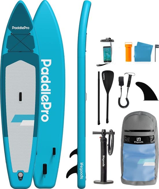 LifeGoods SUP Board Touring - 165 KG Draagkracht - 365 x 76 cm - Opblaasbaar - Compleet Sup pakket - Blauw