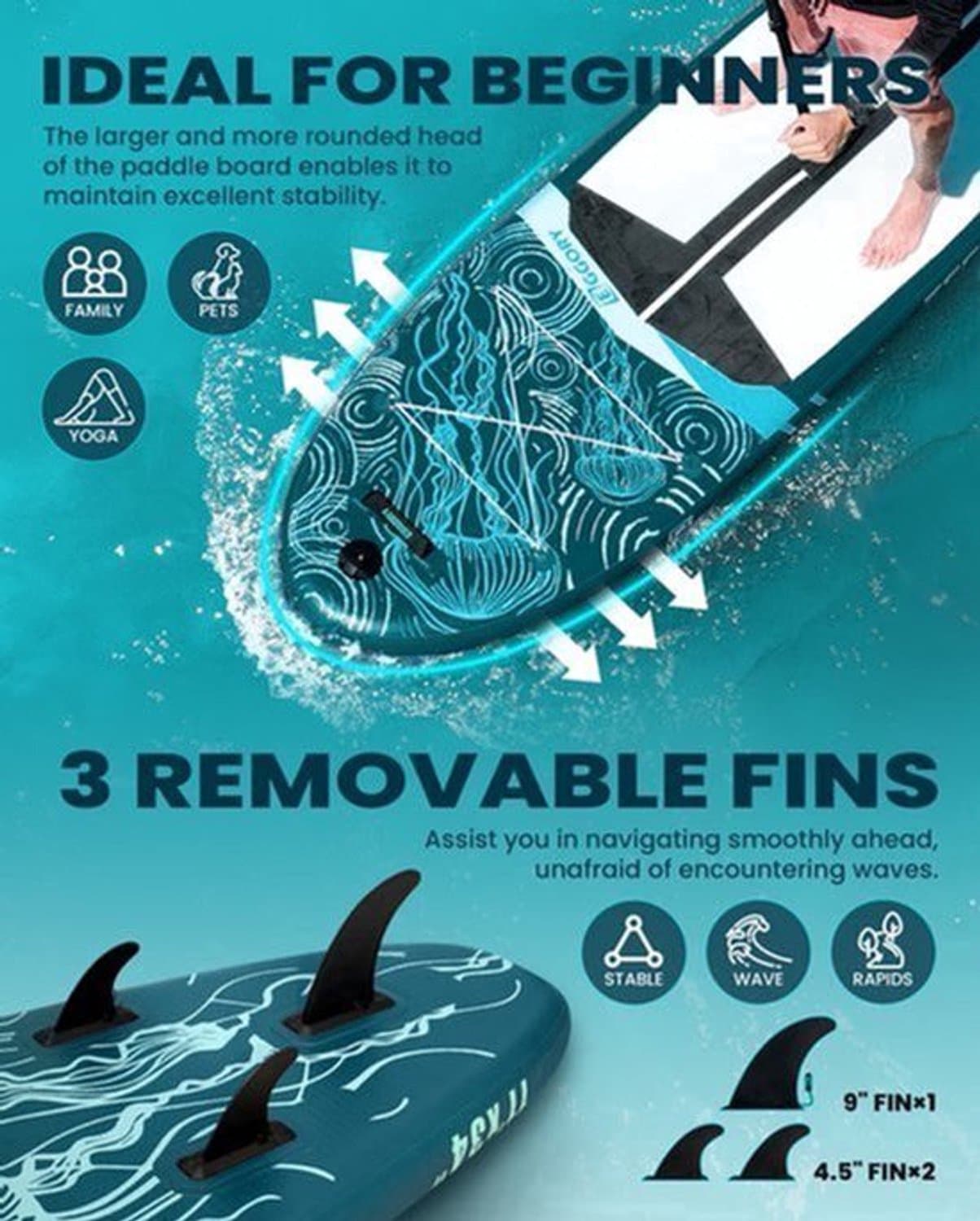 Opblaasbaar SUP 11 ft x 34 inch Ultra Wide 350 Lb Draagvermogen PVC