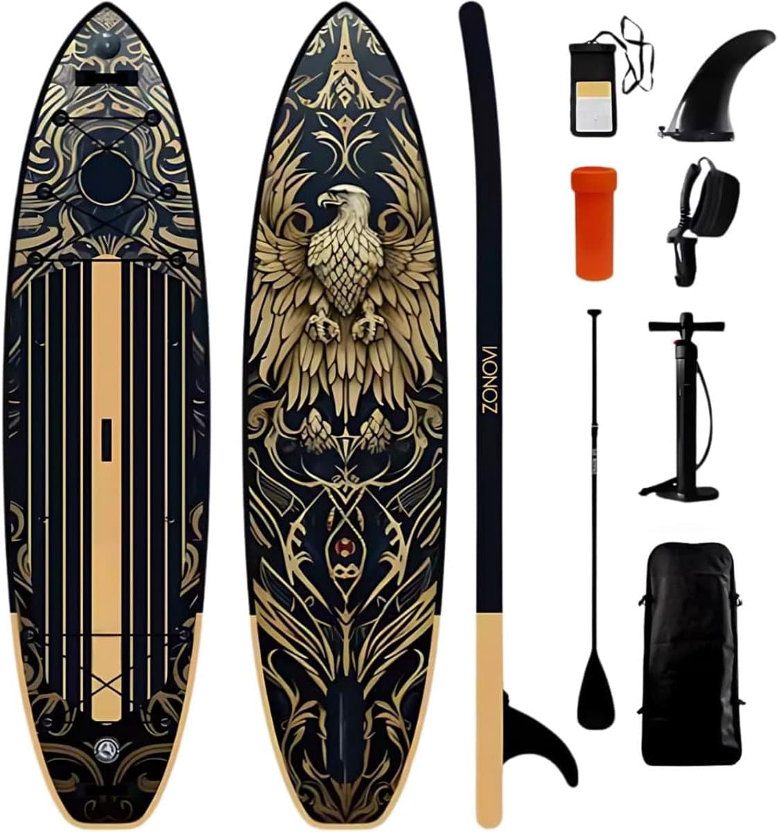 Opblaasbaar SUP Watersport Avontuur Geel Zwart, 320×81 cm, max 160 kg