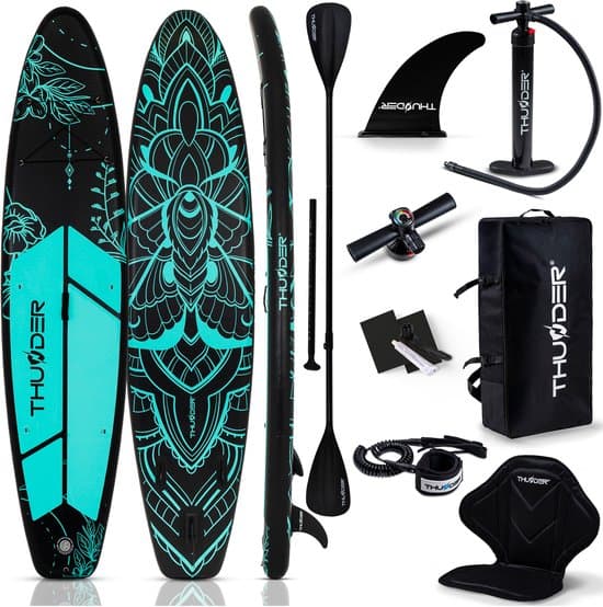 THUNDER® MOTH-MINT SUP Board Opblaasbare 350 cm met Kajakstoel – Complete Set met Pomp, Peddel & Accessoires