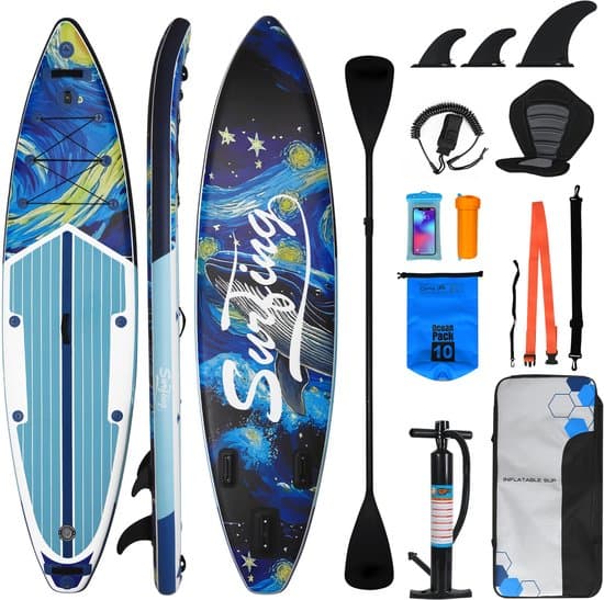 Puluomis Opblaasbaar Paddle Board - SUP Paddle Board - met Zitje - Complete Set - Max. 180KG - 335x84cm - Donkerblauw