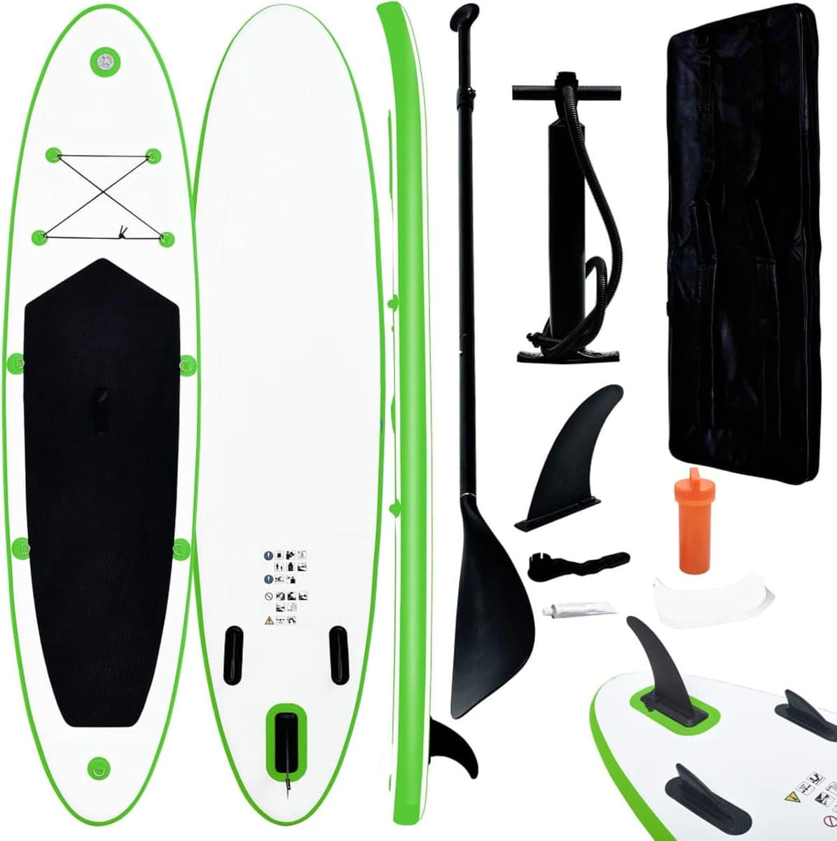 Opblaasbaar SUP board voor volwassenen Groen en wit en reparatieset