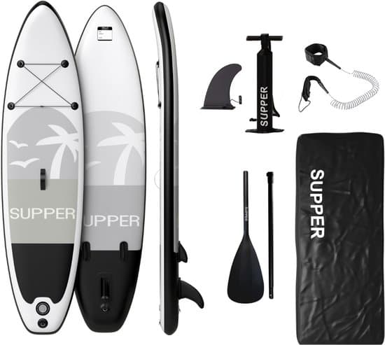 Supper Sup Board - Max. 120KG - Opblaasbaar – Paddle Board – Verstelbare Peddel – Pomp – Vin – Leash – Draagtas – 285 x 76 cm - Zwart