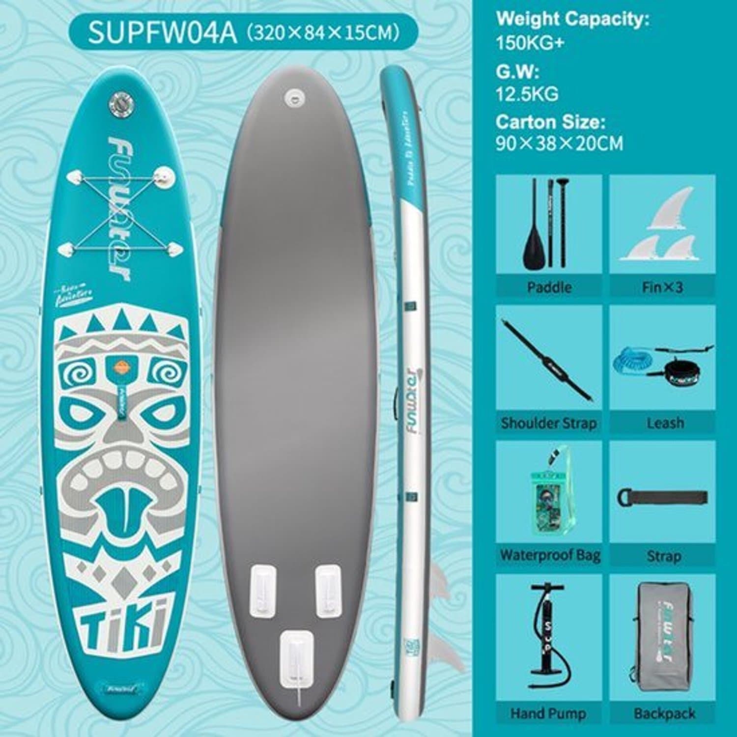 Opblaasbaar SUP Dubbellaags PVC Antislip EVA, 320×84 cm