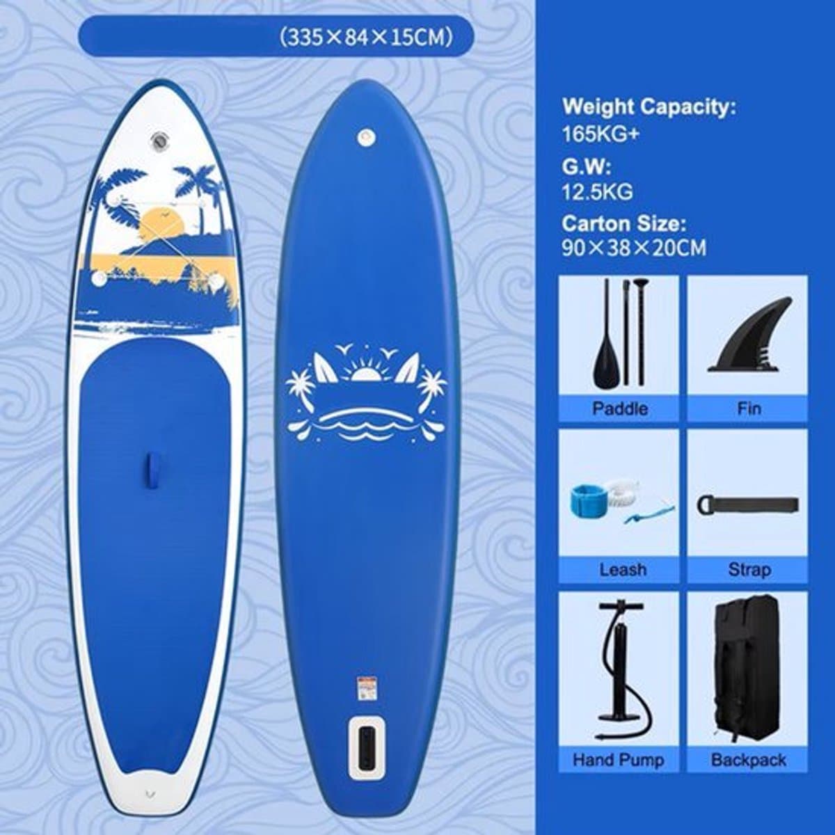 Supboard Peddelplank Surfplank Inc. Peddel, 335×84 cm