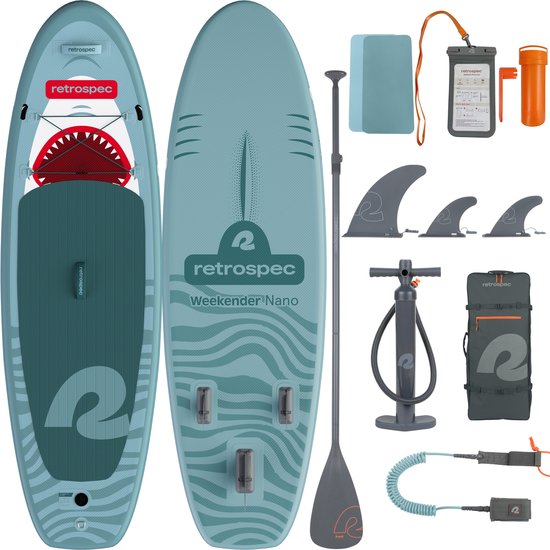 Retrospec Opblaasbaar Kids Supboard - 259 cm - Inclusief Peddel, Opbergtas en Accessoires - Stand Up Paddle Board - Blauw / Wit / Rood