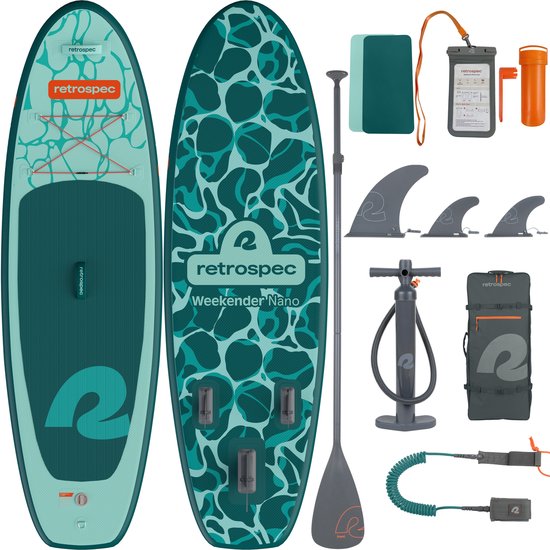 Retrospec Opblaasbaar Kids Supboard - 259 cm - Inclusief Peddel, Opbergtas en Accessoires - Stand Up Paddle Board - Groen / Turquoise
