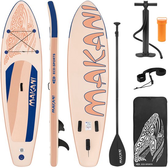 Stand Up Paddle opblaasbaar SUP Board Makani 320x80x15 cm in abrikoos gemaakt van PVC inclusief pomp en draagtas