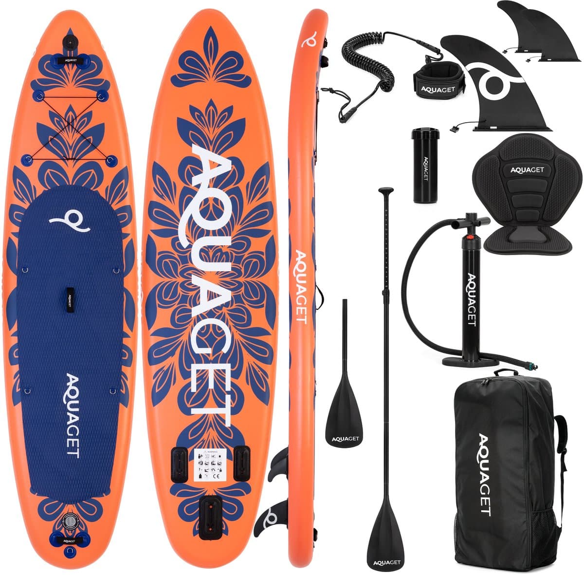 Aquaget® SUP Marineblauw/Oranje, 350×86 cm, max 220 kg