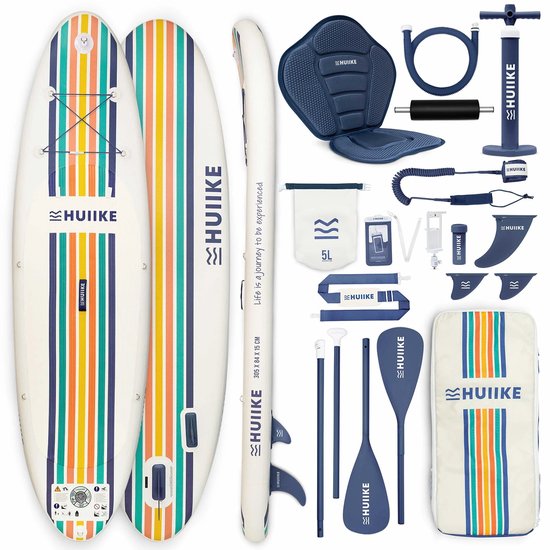 HUIIKE SUP Board - Opblaasbaar Paddle Board met Accessoires, Peddel, Vinnen, Pomp - Stand Up Paddle met Hoge Stabiliteit - 305 x 84 x 15 cm - Max. 130 kg