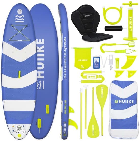 HUIIKE SUP Board - Opblaasbaar Paddle Board met Accessoires, Peddel, Vinnen, Pomp - Stand Up Paddle met Hoge Stabiliteit - 305 x 84 x 15 cm - Max. 130 kg