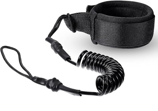 Surfboard Leash - 10 ft touw - Gerolde surfplanktouwen - Surfen - Boardtouwen - Paddleboard Polsleiband - Stand Up Paddle Board-touwen, longboards, paddleboardaccessoires - Watersport Accessoire - Zwart