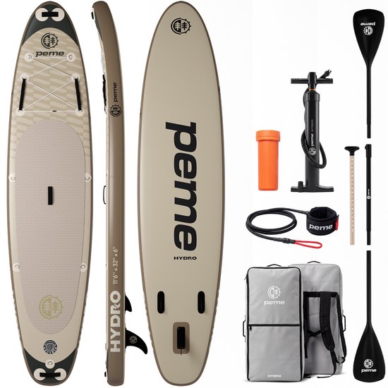 PEME SUP 350 - SUP Board Opblaasbaar - Complete Set - Max. 166 kg - 350x81cm - Transport Rugzak - Peddel – Pomp – Vin – Leash - Sand Storm