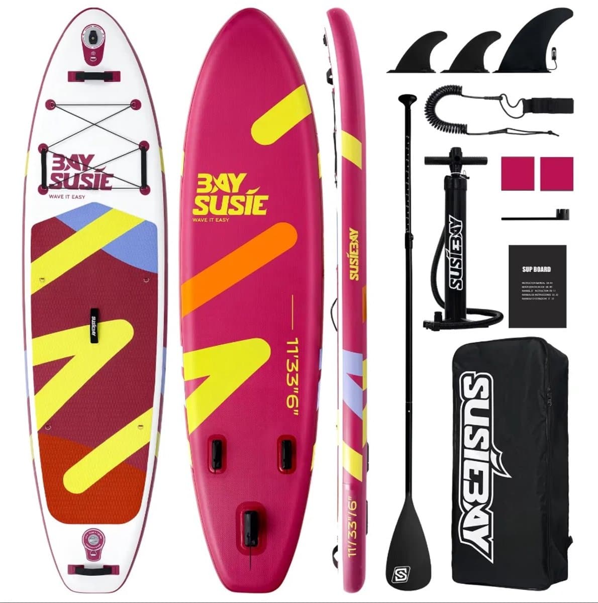 SUP Surf SUP Roze / Geel / Wit, 335×84 cm, max 150 kg
