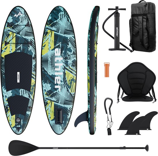 Athler Splash 50 – Jeugd SUP Opblaasbaar Paddleboard 200x55x10 cm – Kajakzitje + Accessoires – Tot 80 kg – Voor Staand en Zittend Peddelen