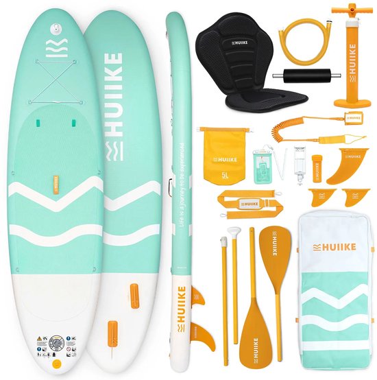 HUIIKE SUP Board - Opblaasbaar Paddle Board met Accessoires, Peddel, Vinnen, Pomp - Stand Up Paddle met Hoge Stabiliteit - 305 x 84 x 15 cm - Max. 130 kg