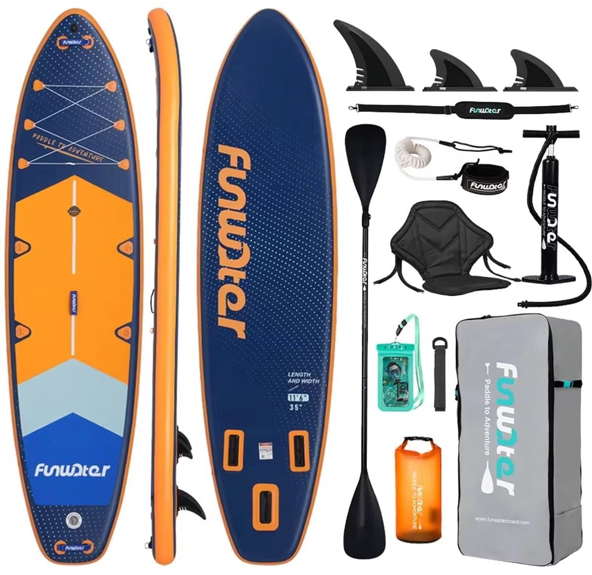 Funwater SUPFW43B SUP blauw/oranje extra breed &, 350×89 cm