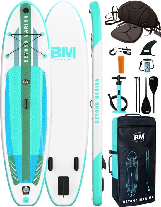 BEYOND MARINA SUP Board - Opblaasbaar Paddle Board - Complete Set - 2-in-1 verstelbare peddel - Kajakzitje - 320x81x15cm
