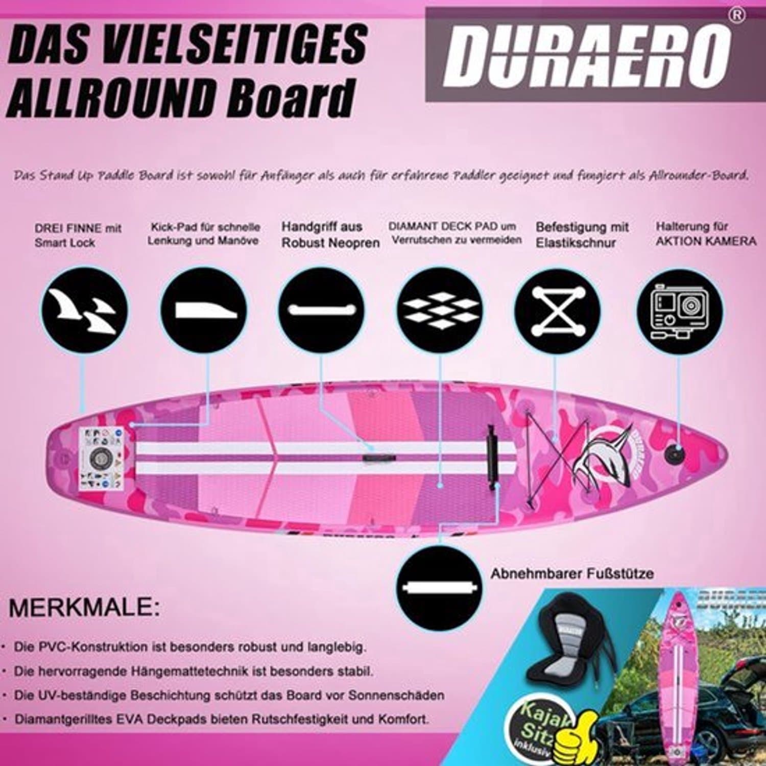 Opblaasbaar SUP Roze 150 kg Draagkracht PVC, 330×76 cm, max 150 kg