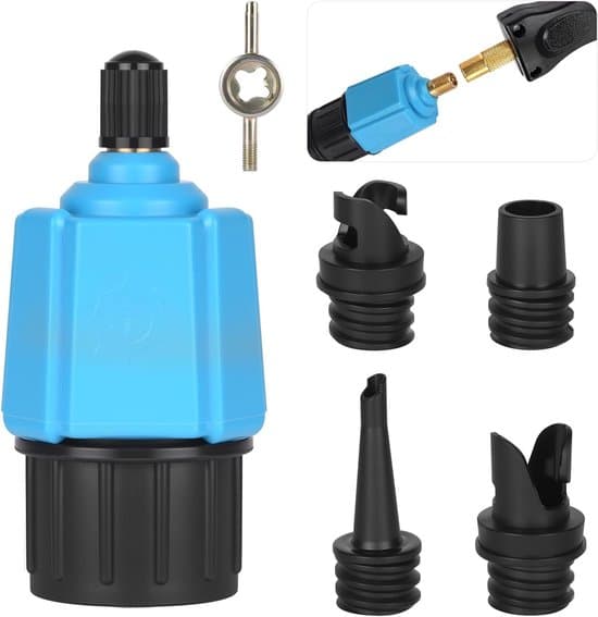 Opblaasbare SUP-adapter met gasmondstukken voor compressor | Luchtklepconverter voor kajak, paddleboard en opblaasbare boot | Stand-up paddleboard accessoire.