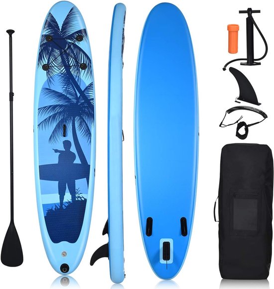 COSTWAY Stand Up Paddling Board, SUP-board, opblaasbaar, peddelboard met veiligheidslijn, peddel, pomp, middenvin, rugzak en reparatieset