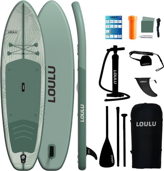 LOULU SUP Board Set - Allround - Compleet Pakket - Opblaasbaar Paddle Board - 315x84cm - Olijfgroen - 150kg
