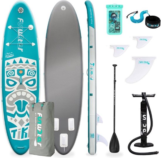 Funwater Deep Blue Tiki 10’6 all-round SUP board - Beginnersboard - Met GoPro mount - Compleet pakket