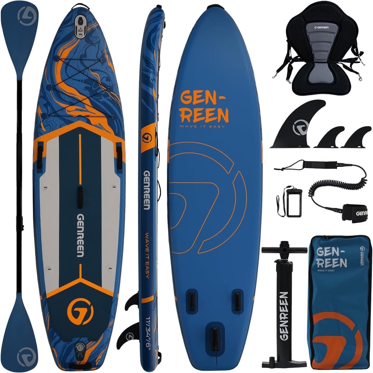 Opblaasbaar Stand Up Oceaanblauw, 30×84 cm