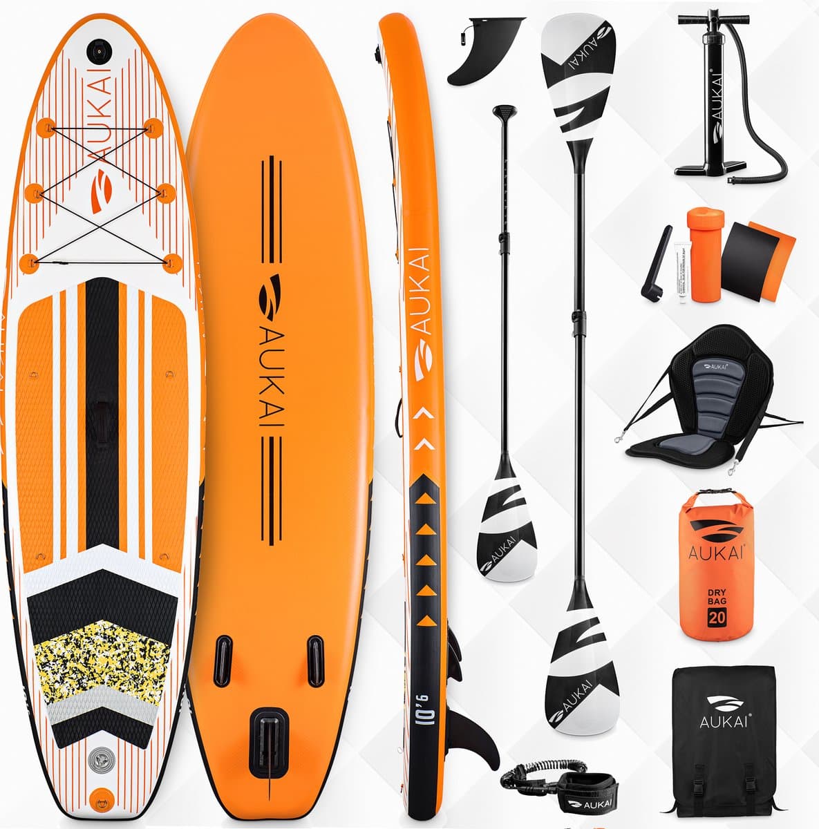Supboard SUP Pro Oranje Incl kayak paddle en zitje, 320 cm, max 200 kg