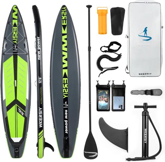 Bovista Sup Board - Opblaasbaar - Supboard - Sup Boards - Paddle - Kayak - Grijs/Geel - 380cm