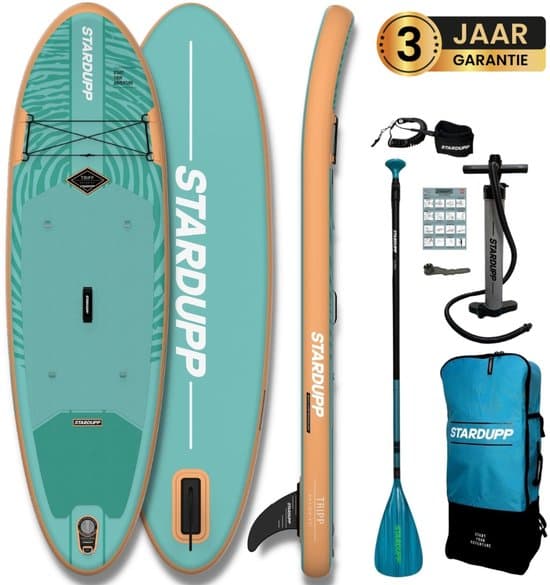 Stardupp Tripp SUP Board – Opblaasbaar – Voor Kinderen & Jongvolwassenen – Complete Set – 275x78cm – Max. 100KG – Inclusief Pomp, Peddel & Rugzak