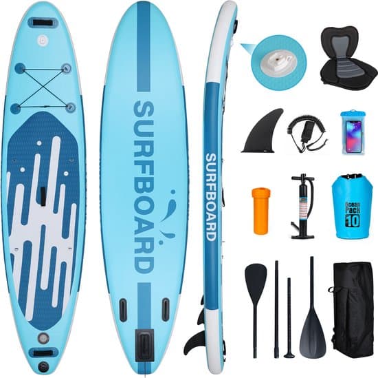 Puluomis Opblaasbaar Paddle Board - Paddle SUP Board - met Zitje - Complete Set - Max. 150KG - 320x75cm - blauw