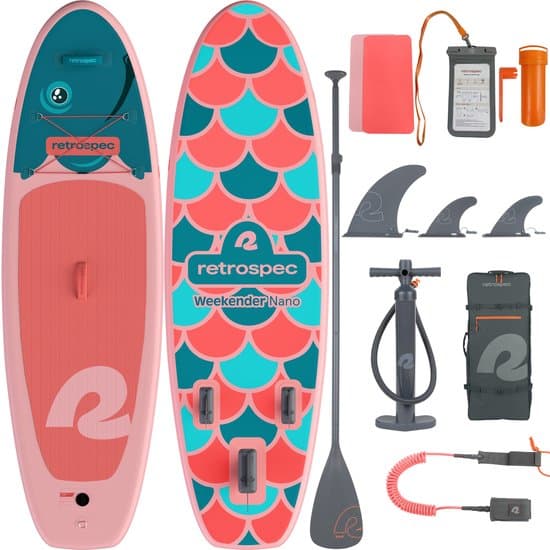 Retrospec Opblaasbaar Kids Supboard - 259 cm - Inclusief Peddel, Opbergtas en Accessoires - Stand Up Paddle Board - Roze / Blauw