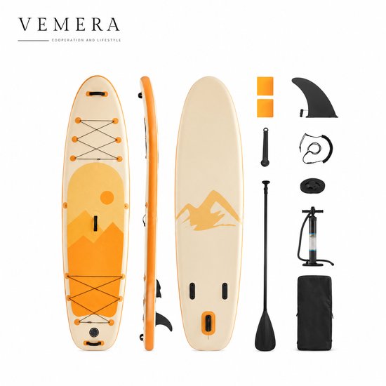 Vemera sup board - paddle board - opblaasbaar Paddle Board - ultralicht SUP Paddleboard - Board met accessoires voor jeugd & volwassenen - oranje/geel