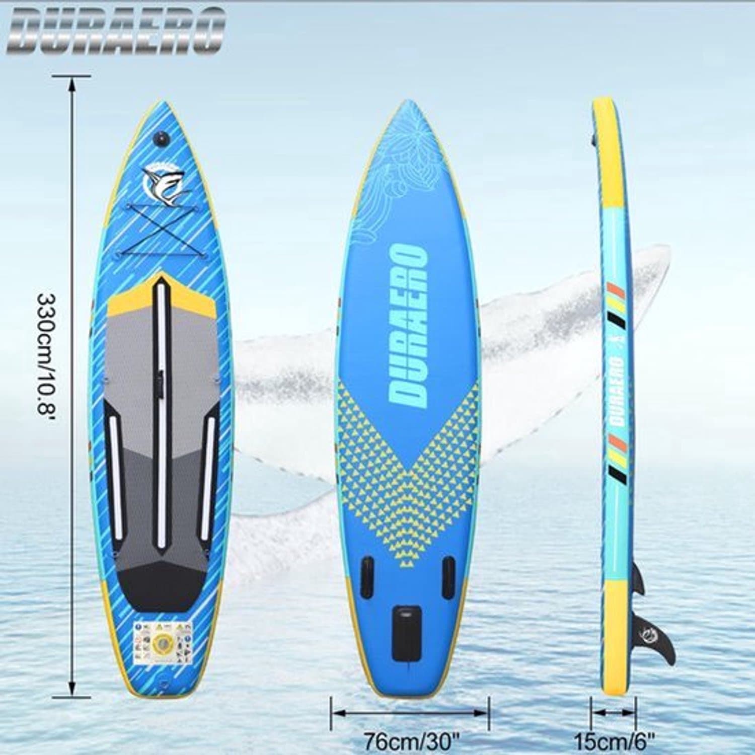 Opblaasbaar SUP Blauw 150 kg Draagkracht Polyester, 330×76 cm, max 150 kg