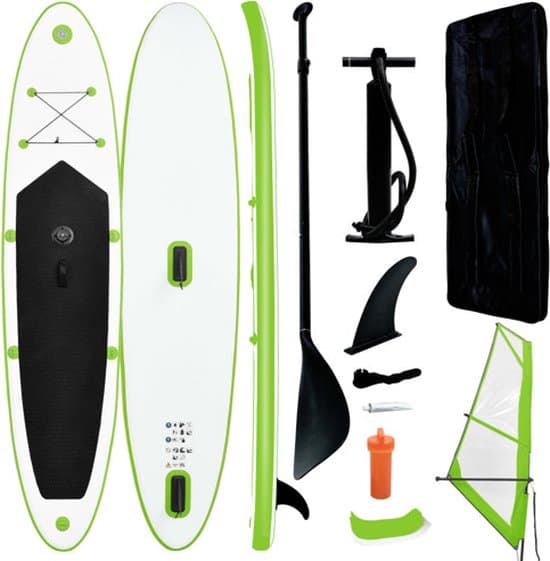 vidaXL Stand Up Paddleboard met zeilset opblaasbaar groen en wit
