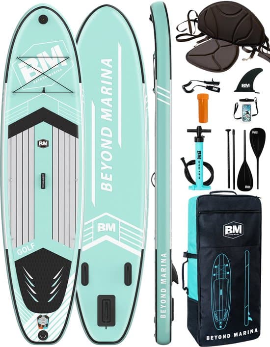 BEYOND MARINA SUP Board - Opblaasbaar Paddle Board - Complete Set - 2-in-1 verstelbare peddel - Kajakzitje - 320x81x15 cm