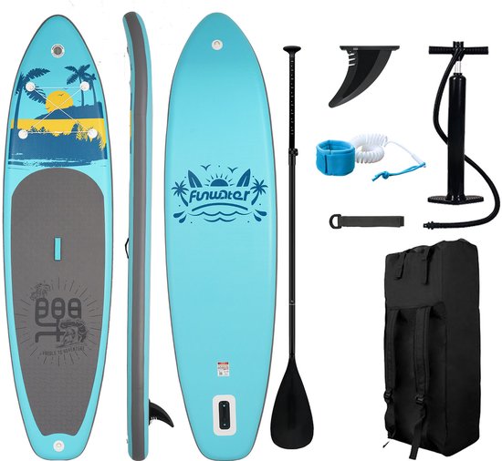FunWater SUPFW27A Eilandbreeze opblaasbare paddleboard 335×83×15 cm volledige set, inclusief peddel / pomp / rugzak, staande surfplank voor volwassenen, draagvermogen 180 kg