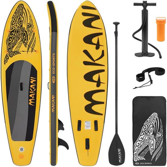 Stand Up Paddle opblaasbaar SUP Board Makani 320x80x15 cm in geel gemaakt van PVC inclusief pomp en draagtas