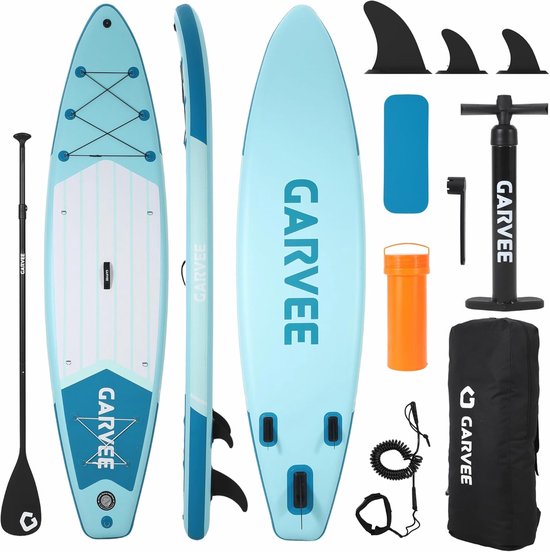 Opblaasbaar SUP Board 320 cm - 8-Delige Set - Blauw - Antislip EVA Dek - Incl. Hoogwaardige Accessoires, Draagtas & Pomp - Voor Jongeren & Volwassenen