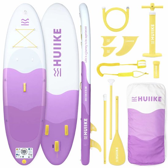 HUIIKE SUP Board - Opblaasbaar Paddle Board met Accessoires, Peddel, Vinnen, Pomp - Stand Up Paddle met Hoge Stabiliteit - 305 x 84 x 15 cm - Max. 130 kg