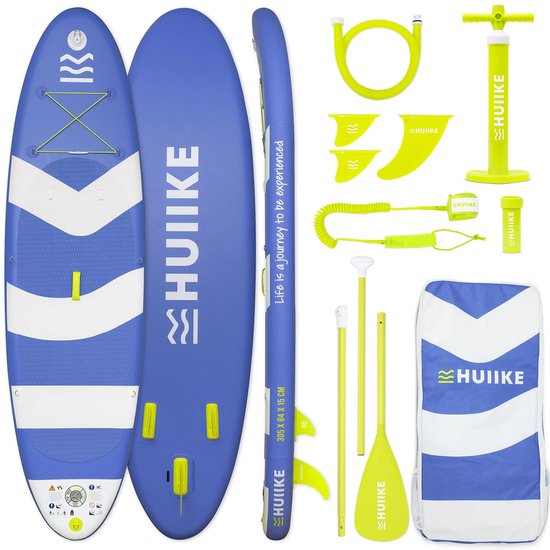 HUIIKE SUP Board - Opblaasbaar Paddle Board met Accessoires, Peddel, Vinnen, Pomp - Stand Up Paddle met Hoge Stabiliteit - 305 x 84 x 15 cm - Max. 130 kg