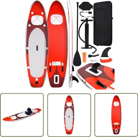 vidaXL Sup Bord - Stand Up Paddleboard - Stand Up Paddleboardset opblaasbaar 330x76x10 cm rood - Opblaasbord - Reddingvest - Pvc Board